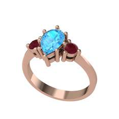 Dia Tria Yüzük - Akuamarin ve kök yakut 8 ayar rose altın yüzük #n17p9o