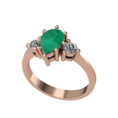 Dia Tria Yüzük - Kök zümrüt ve pırlanta 18 ayar rose altın yüzük (0.32 karat) #n2idgn