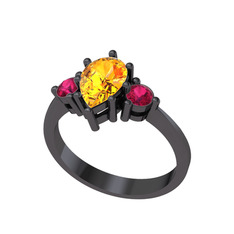 Dia Tria Yüzük - Sitrin ve rodolit garnet 925 ayar siyah rodyum kaplama gümüş yüzük #nbxqks