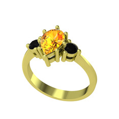 Dia Tria Yüzük - Sitrin ve siyah zirkon 925 ayar altın kaplama gümüş yüzük #o984np