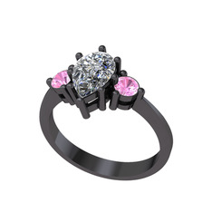 Dia Tria Yüzük - Beyaz zirkon ve pembe kuvars 925 ayar siyah rodyum kaplama gümüş yüzük #p2vn5s