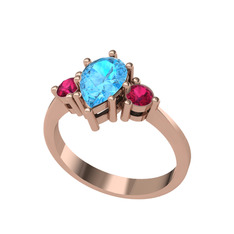 Akuamarin ve rodolit garnet 8 ayar rose altın yüzük