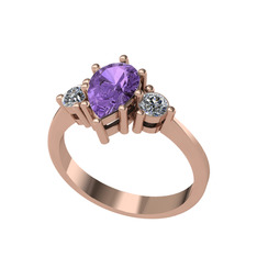 Ametist ve swarovski 14 ayar rose altın yüzük