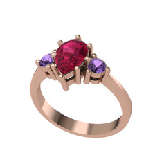Dia Tria Yüzük - Rodolit garnet ve ametist 925 ayar rose altın kaplama gümüş yüzük #r54qfk
