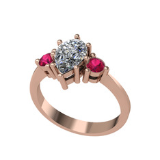 Beyaz zirkon ve rodolit garnet 8 ayar rose altın yüzük