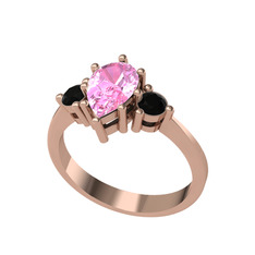 Pembe kuvars ve siyah zirkon 14 ayar rose altın yüzük