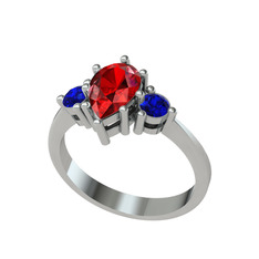 Garnet ve lab safir 8 ayar beyaz altın yüzük
