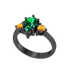 Dia Tria Yüzük - Yeşil kuvars ve sitrin 925 ayar siyah rodyum kaplama gümüş yüzük #s0oz6k