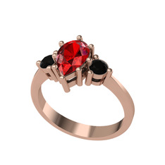 Dia Tria Yüzük - Garnet ve siyah zirkon 14 ayar rose altın yüzük #sk5xaj