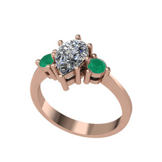Dia Tria Yüzük - Beyaz zirkon ve kök zümrüt 14 ayar rose altın yüzük #sk7lii
