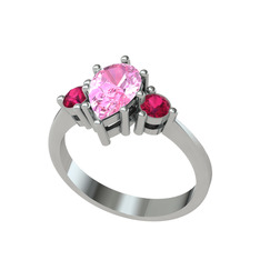 Dia Tria Yüzük - Pembe kuvars ve rodolit garnet 18 ayar beyaz altın yüzük #skivvc
