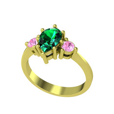 Dia Tria Yüzük - Yeşil kuvars ve pembe kuvars 14 ayar altın yüzük #t0ccis