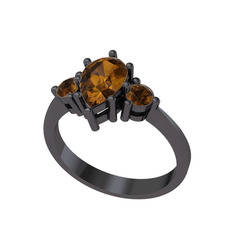 Dia Tria Yüzük - Dumanlı kuvars 925 ayar siyah rodyum kaplama gümüş yüzük #tf30t7