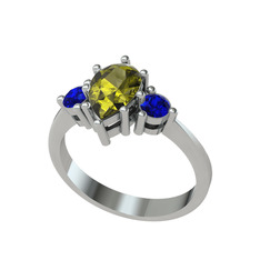 Peridot ve lab safir 8 ayar beyaz altın yüzük