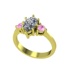 Dia Tria Yüzük - Swarovski ve pembe kuvars 925 ayar altın kaplama gümüş yüzük #w85tej