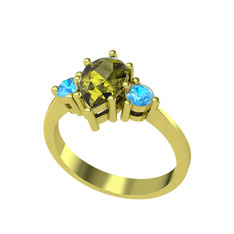 Dia Tria Yüzük - Peridot ve akuamarin 8 ayar altın yüzük #w9abgi
