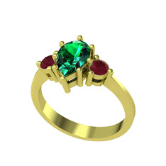 Dia Tria Yüzük - Yeşil kuvars ve kök yakut 8 ayar altın yüzük #wg7kws