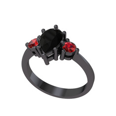 Dia Tria Yüzük - Siyah zirkon ve garnet 925 ayar siyah rodyum kaplama gümüş yüzük #wlyupw