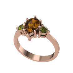 Dumanlı kuvars ve peridot 8 ayar rose altın yüzük