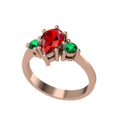 Garnet ve yeşil kuvars 14 ayar rose altın yüzük