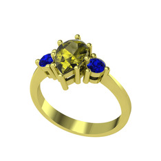 Peridot ve lab safir 14 ayar altın yüzük