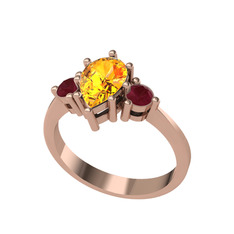 Dia Tria Yüzük - Sitrin ve kök yakut 14 ayar rose altın yüzük #xtokrj