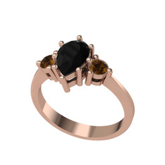 Siyah zirkon ve dumanlı kuvars 14 ayar rose altın yüzük