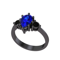 Dia Tria Yüzük - Lab safir ve siyah zirkon 925 ayar siyah rodyum kaplama gümüş yüzük #yq063h