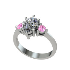 Swarovski ve pembe kuvars 8 ayar beyaz altın yüzük