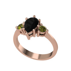 Siyah zirkon ve peridot 8 ayar rose altın yüzük