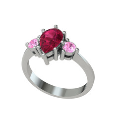 Dia Tria Yüzük - Rodolit garnet ve pembe kuvars 14 ayar beyaz altın yüzük #z1ueb5