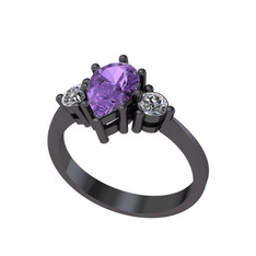 Dia Tria Yüzük - Ametist ve swarovski 925 ayar siyah rodyum kaplama gümüş yüzük #zg60of