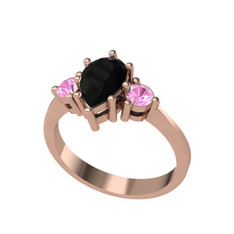Siyah zirkon ve pembe kuvars 18 ayar rose altın yüzük