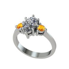 Dia Tria Yüzük - Swarovski ve sitrin 8 ayar beyaz altın yüzük #zyoyf0