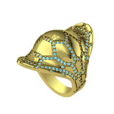 Ornate Kamplumbağa Yüzük - Akuamarin 925 ayar altın kaplama gümüş yüzük #7ab84f