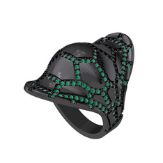 Ornate Kamplumbağa Yüzük - Yeşil kuvars 925 ayar siyah rodyum kaplama gümüş yüzük #kt56zl