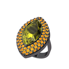 Efsunkar Mekik Yüzük - Peridot ve sitrin 925 ayar siyah rodyum kaplama gümüş yüzük #107cd2i