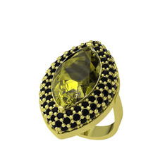Peridot ve siyah zirkon 18 ayar altın yüzük