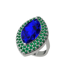 Efsunkar Mekik Yüzük - Lab safir ve yeşil kuvars 14 ayar beyaz altın yüzük #11zkn9j