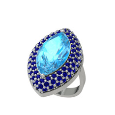 Efsunkar Mekik Yüzük - Akuamarin ve lab safir 8 ayar beyaz altın yüzük #13b3lc6