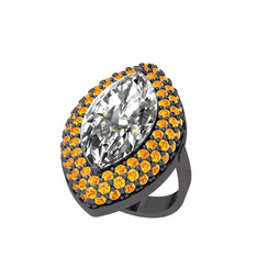 Efsunkar Mekik Yüzük - Swarovski ve sitrin 925 ayar siyah rodyum kaplama gümüş yüzük #13biomm