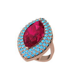 Efsunkar Mekik Yüzük - Rodolit garnet ve akuamarin 14 ayar rose altın yüzük #13r66r0