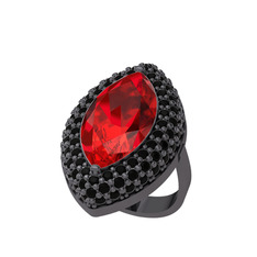 Efsunkar Mekik Yüzük - Garnet ve siyah zirkon 925 ayar siyah rodyum kaplama gümüş yüzük #13tupge
