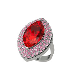 Garnet ve pembe kuvars 8 ayar beyaz altın yüzük