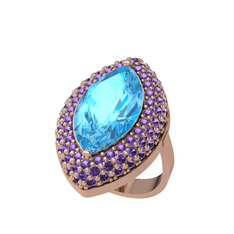 Akuamarin ve ametist 8 ayar rose altın yüzük
