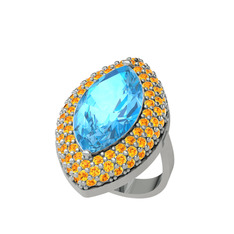 Efsunkar Mekik Yüzük - Akuamarin ve sitrin 14 ayar beyaz altın yüzük #14ralml