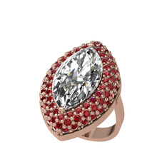 Beyaz zirkon ve garnet 925 ayar rose altın kaplama gümüş yüzük