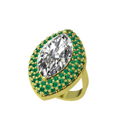 Efsunkar Mekik Yüzük - Swarovski ve yeşil kuvars 14 ayar altın yüzük #14yafne