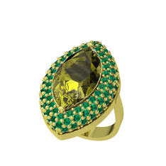 Peridot ve yeşil kuvars 14 ayar altın yüzük