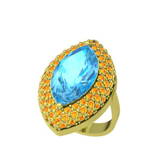 Efsunkar Mekik Yüzük - Akuamarin ve sitrin 8 ayar altın yüzük #15hns2s
